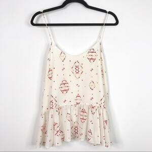 Club Monaco Small S Cream Red Pink Benicia Printed Silk Cami Tank Top Flounce